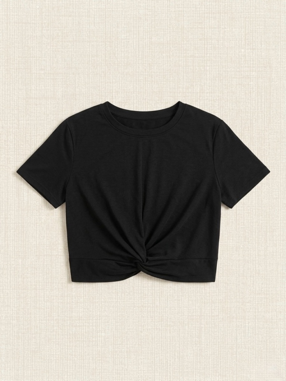 Black Twist-Front Crop Tee - Women